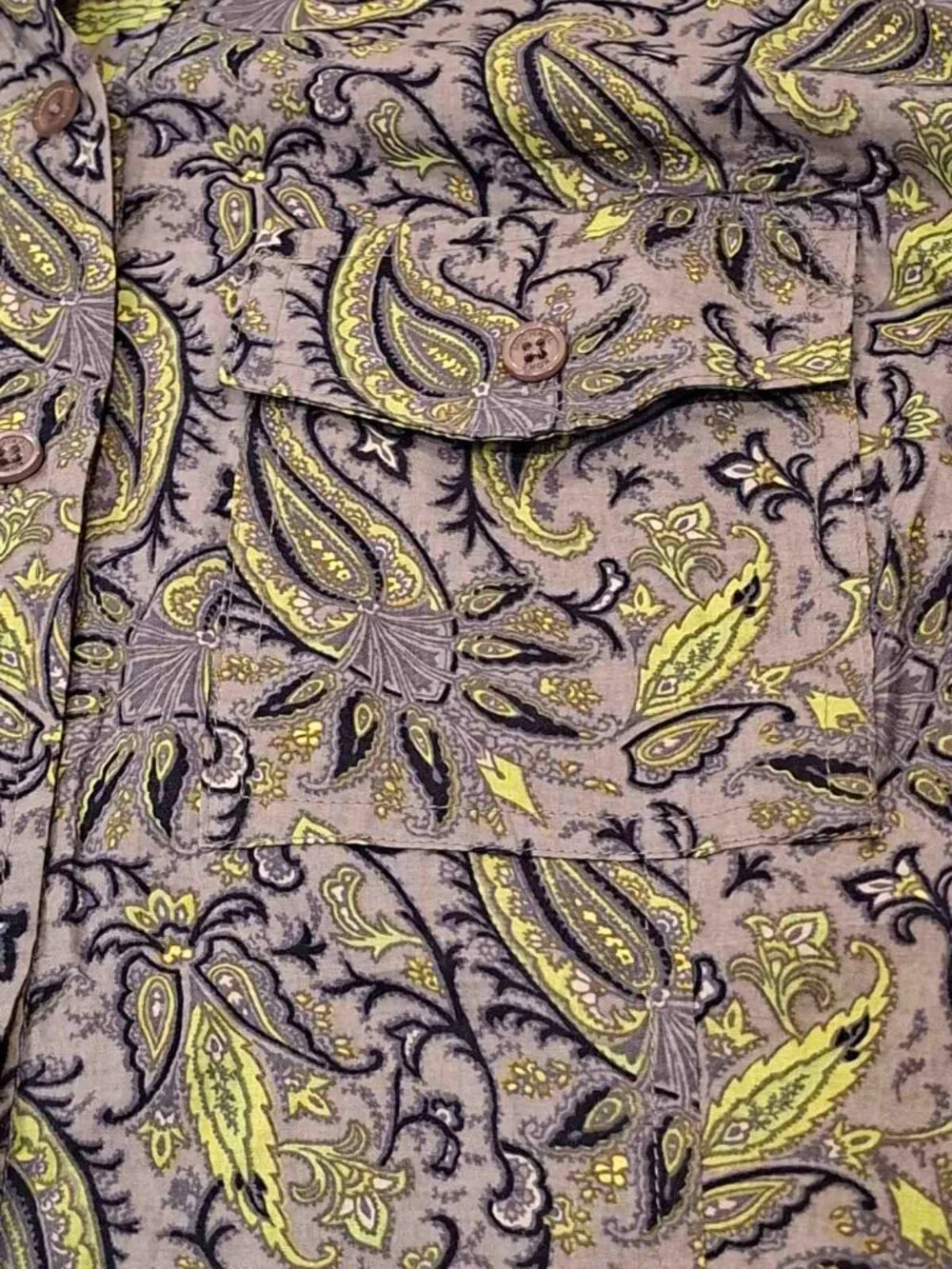Michael Kors Gray Green Paisley 100% Cotton Button‑Up Button-Down Shirt Size L - Picture 2 of 10